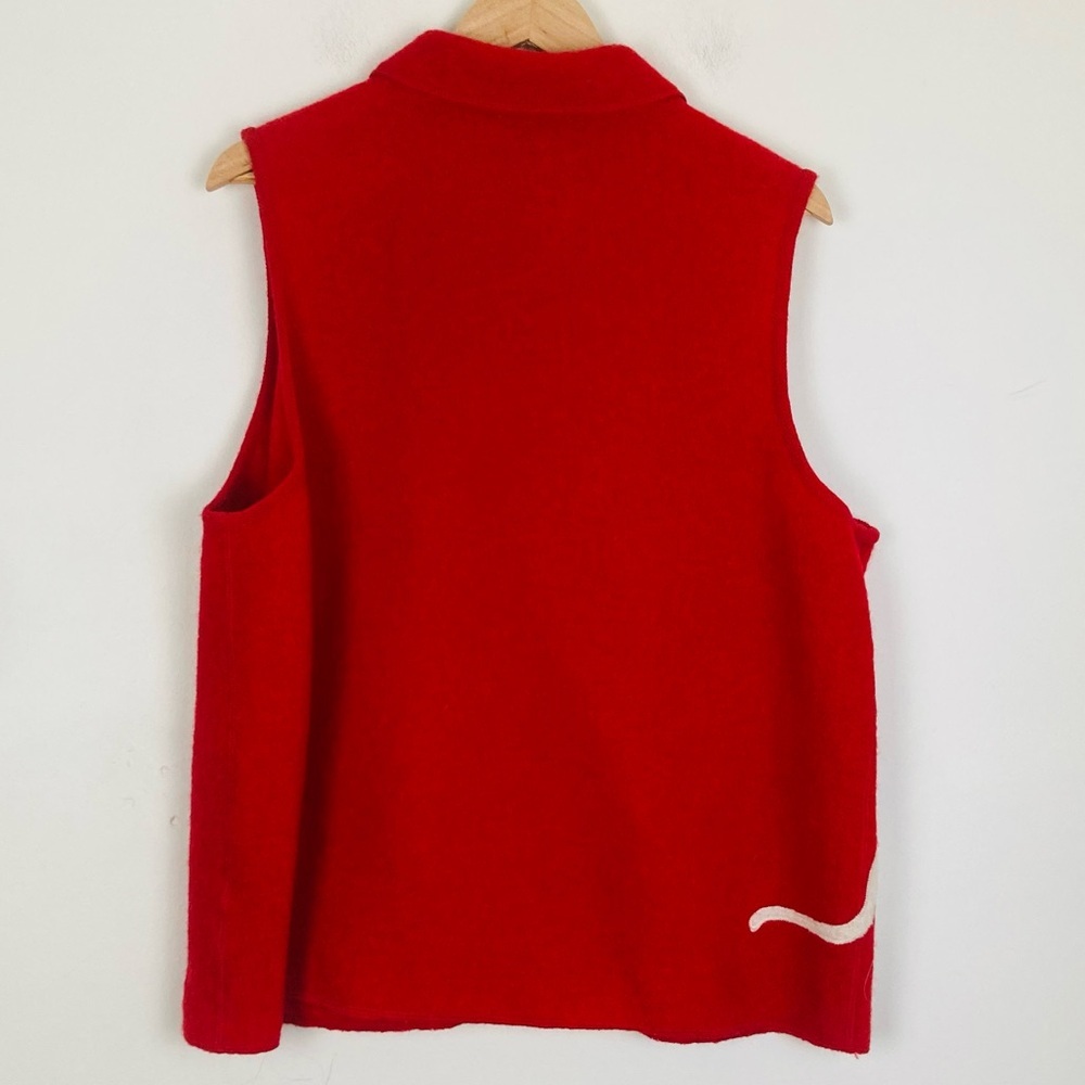 TanJay red wool zip front vest with black & white cats appliqués. Large - Picture 4 of 6